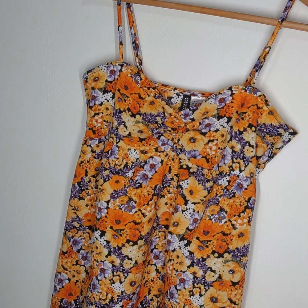 Divided Floral Babydoll Dress Orange Wildflower Spring Summer Sun Dress XS - Picture 10 of 15